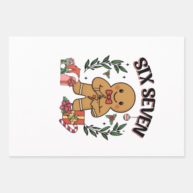 6 7 Six Seven Hand Gen Z Alpha Gingerbread Meme  Geschenkpapier Set (Vorderseite)