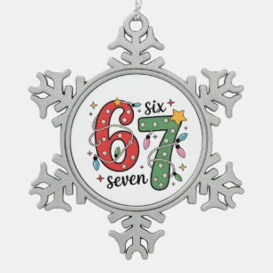 6 7 Six Seven Hand Gen Z Alpha Meme Slang Weihnach Schneeflocken Zinn-Ornament