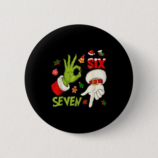 6 7 Six Seven Hand Gen Z Alpha Meme Slang Xmas Chr Button (Vorderseite)