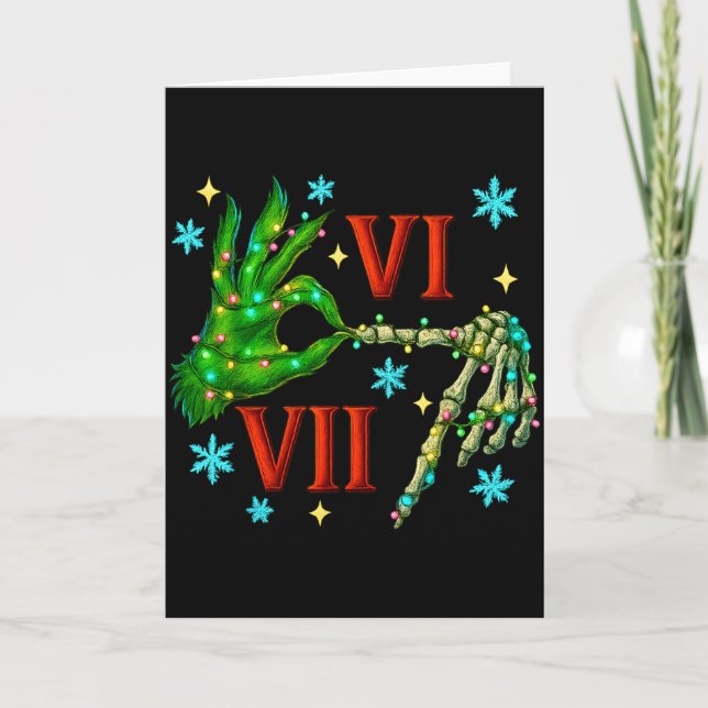 6 7 Six Seven Meme Christmas Hand Gen Z Alpha Xmas Karte (Vorderseite)