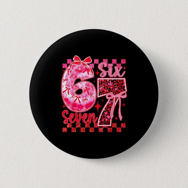 6 7 Six Seven Meme Kokon Bow Leopard Herz Vale Button (Vorderseite)
