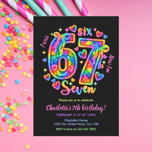 6 7 Six Seven Meme Neon Regenbogen Leuchten Mädche Einladung