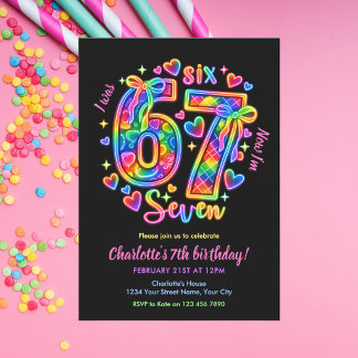 6 7 Six Seven Meme Neon Regenbogen Leuchten Mädche Einladung