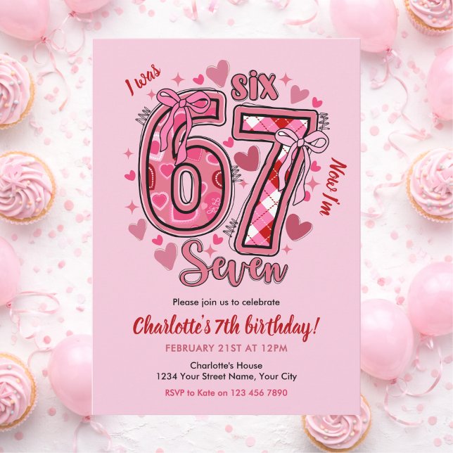 6 7 Six Seven Meme Trend Pink Girls 7th Birthday Einladung (Von Creator hochgeladen)