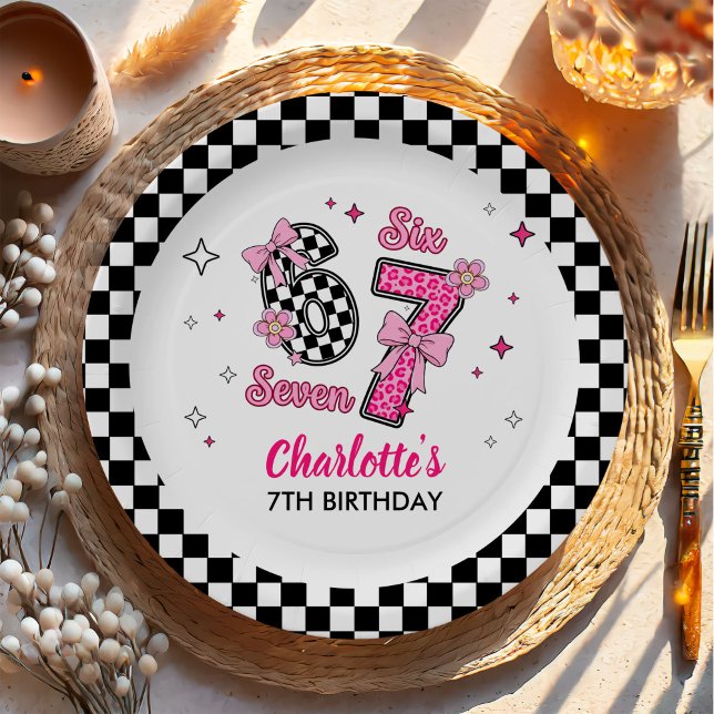 6 7 Six Seven Meme Trend Pink Girls 7th Birthday Pappteller (Von Creator hochgeladen)