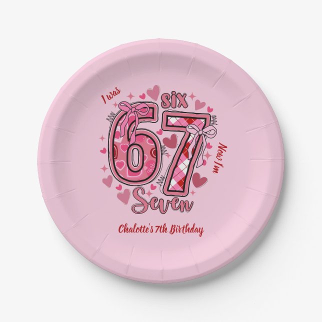 6 7 Six Seven Meme Trend Rosa Mädchen 7. Geburtsta Pappteller (Vorderseite)