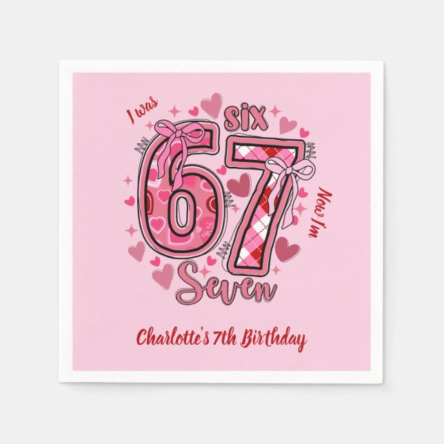 6 7 Six Seven Meme Trend Rosa Mädchen 7. Geburtsta Serviette (Vorderseite)