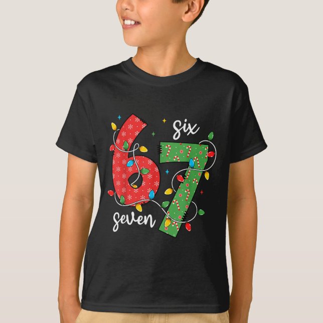 6 7 Six Seven Meme Xmas Lights Candy Cane Christma T-Shirt (Vorderseite)