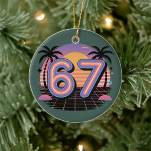 6 7 Six Seven Vaporwave Gen Z Alpha Meme Keramik Ornament