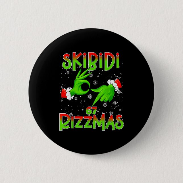6 7 Weihnachten Skibidi Rizzmas 67 Meme Gen Alpha  Button (Vorderseite)