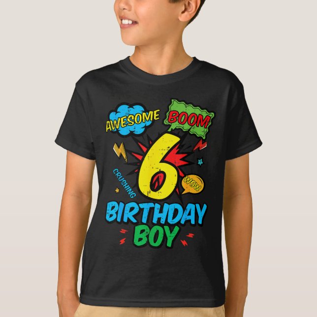 6 Birthday Boy Comic Cool 6th Bday Superhero Party T-Shirt (Vorderseite)