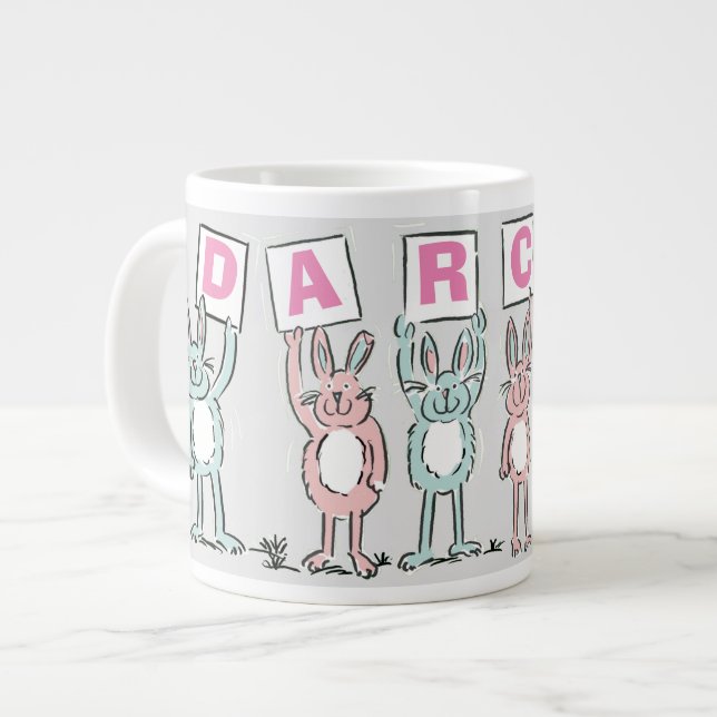 6 Buchstabenbezeichnung mit lustigen Kaninchen Jumbo-Tasse (Vorderseite Links)