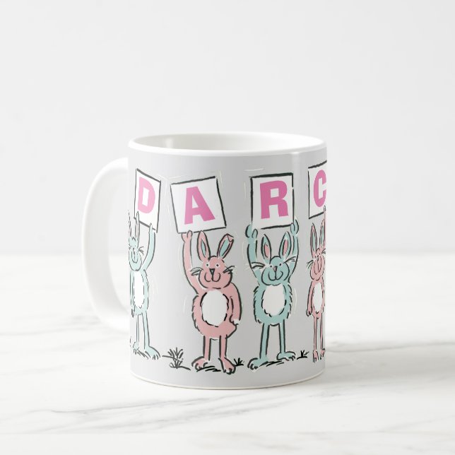 6 Buchstabenbezeichnung mit lustigen Kaninchen Kaf Kaffeetasse (Vorderseite Links)