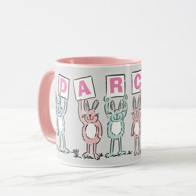 6 Buchstabenname mit lustigen Kaninchen-Tasse Tasse (Vorderseite Links)