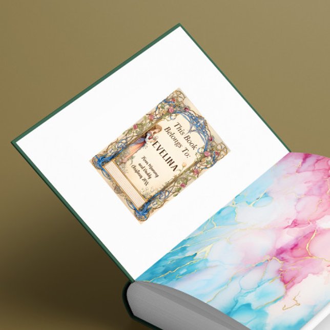 6 Buchzeichen - Märchenprinzessin Quadratischer Aufkleber (Princess bookplate shwon inside a book's front page)