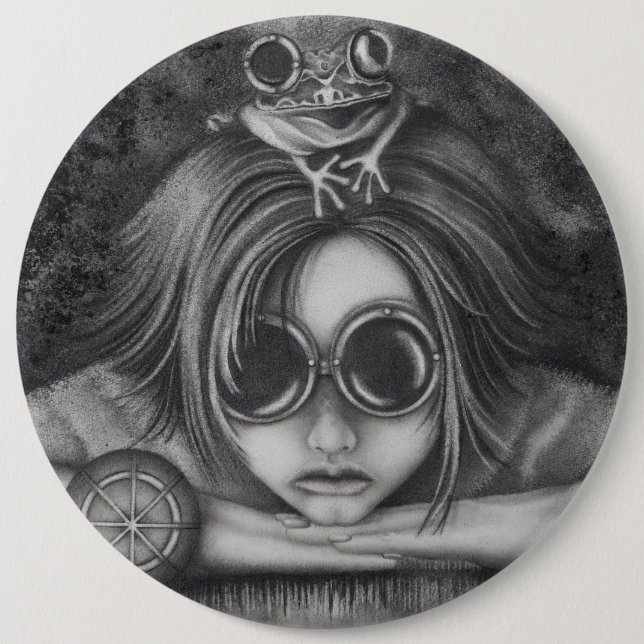 6" Button Frosch Princess Steampunk Kunstspass (Vorderseite)