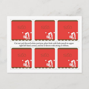 6 Couple Bike Red/Brown Gastgeschenk Hochzeit Tags Postkarte