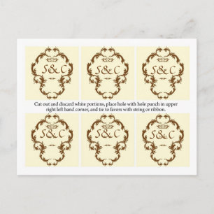 6 Elegante Ivory/Braun-Gastgeschenk Hochzeit-Tags Postkarte