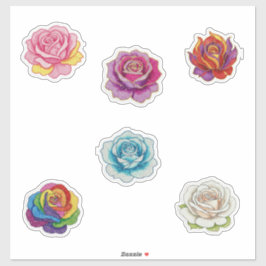 6 farbige Rosen Aufkleber