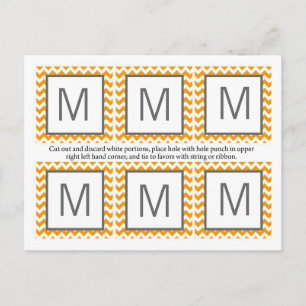 6 Favor Tags Gelb Grau Chevron Name Fokus Postkarte