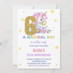6. Floral Unicorn Geburtstag Einladungen