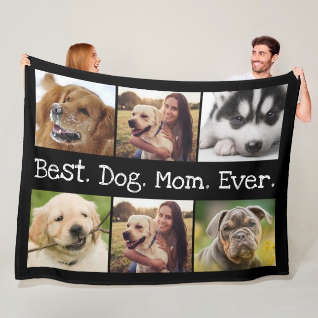 6 Foto Beste Hund-Mama je Collage Schwarz-Weiß Fleecedecke (Beispiel)