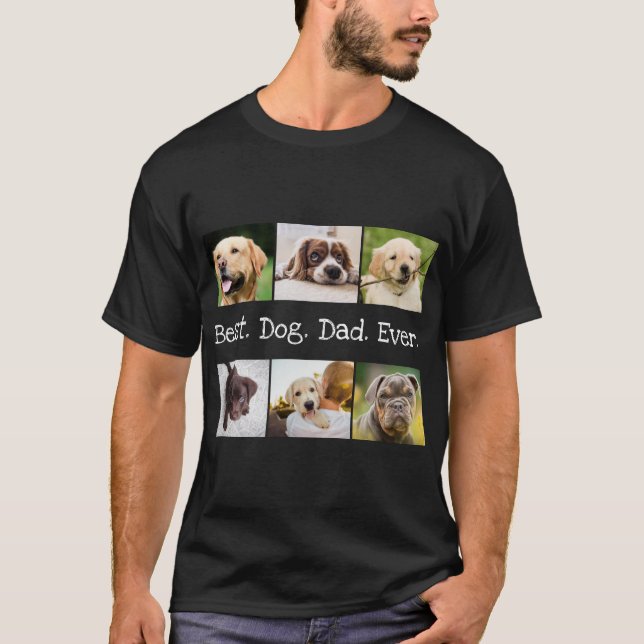 6 Foto Collage Bester Hund Vater je Schwarz und We T-Shirt (Vorderseite)
