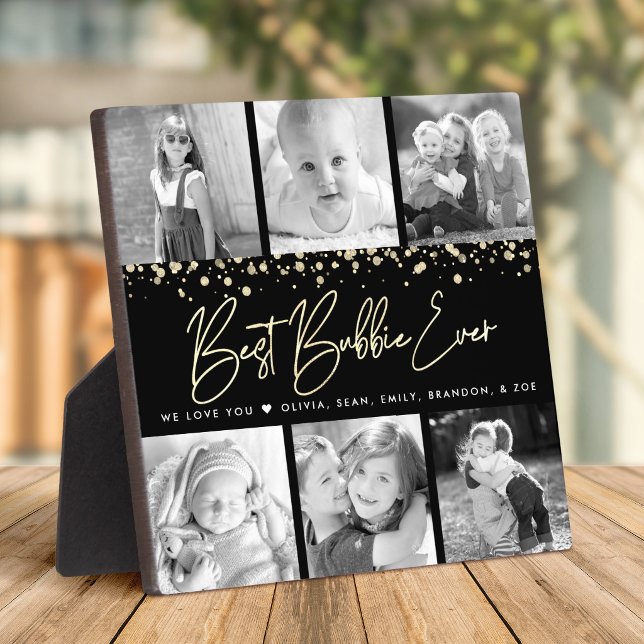 6 Foto Collage Bestes Bubbie je Black Gold Script Fotoplatte (Von Creator hochgeladen)