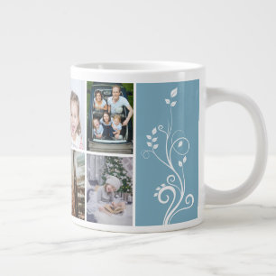 6 Foto-Collage Blätter Blau Weihnachten Familie Jumbo-Tasse
