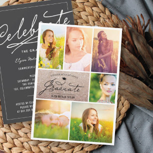 6 Foto Collage Bronze Glitter Abschlussfeier Einladung