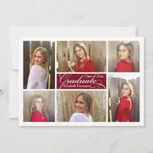 6-Foto Collage Burgundy Custom Abschluss Einladung