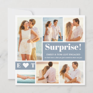 6 Foto Collage Dusty Blue Verlobung Ankündigung