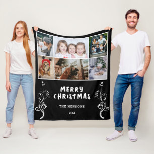 6 Foto Collage Foliage Black Christmas Family Fleecedecke