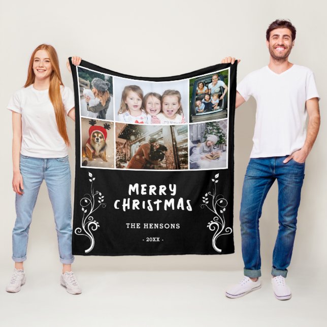 6 Foto Collage Foliage Black Christmas Family Fleecedecke (Beispiel)