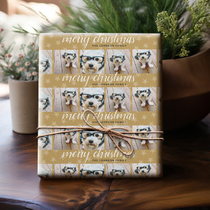 6 Foto-Collage Frohe Weihnachten Schriftzug Golden Geschenkpapier