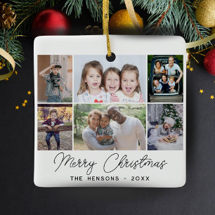 6 Foto Collage Frohe Weihnachtsfamilie Keramikornament