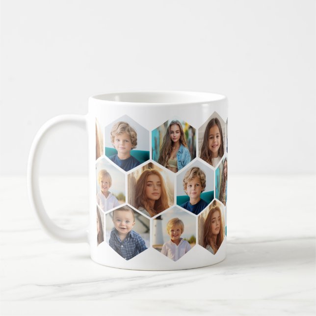 6 Foto-Collage - funkiges Honigwabenmuster - weiß Kaffeetasse (Links)