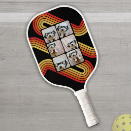 6 Foto Collage Funky Line Art Black Sunset Colors Pickleball Schläger