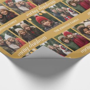 6 Foto-Collage - Große frohe Weihnachtsschrift Gol Geschenkpapier