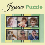 6 Foto, Collage, grüne gelbe Streifen Puzzle<br><div class="desc">Gemeinsam Erinnerungen mit unserem maßgeschneiderten 6-Foto-Puzzle! Dieses Puzzle lasse Ihnen, sechs Ihrer liebsten Fotos auf unterhaltsame, interaktive Weise zu präsentieren. Die lichtdurchflutete, glänzende Oberfläche aus hochwertigen Materialien bringt Ihre Bilder zum Leben und sorgt für eine lange Lebensdauer. Ideal für jeden Anlass, von Geburtstag bis Feiertag, kombiniert dieses Puzzle Kreativität mit...</div>