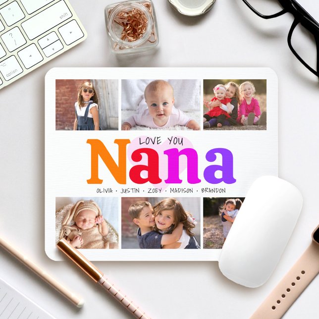 6 Foto Collage Liebe You Nana Multicolor Rainbow Mousepad (Von Creator hochgeladen)