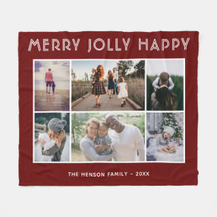 6 Foto Collage Merry Jolly Happy Weihnachten Fleecedecke
