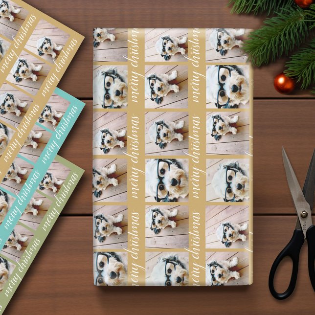 6 Foto Collage mit Frohe Weihnachtsschrift Geschenkpapier Set (Photo Wrapping Paper - Holiday and Christmas Theme)