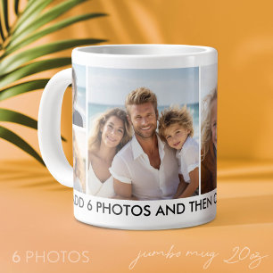 6 Foto-Collage - Modern, Minimal Weiß mit Text Jumbo-Tasse