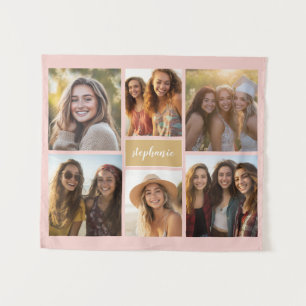 6 Foto-Collage Name Minimalist - Farbe editierbar Wandteppich