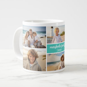 6 Foto-Collage Name Minimalist - Skripttext Jumbo-Tasse
