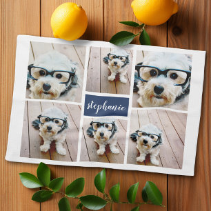 6 Foto Collage Name Minimalistisch - kann Farbe be Geschirrtuch
