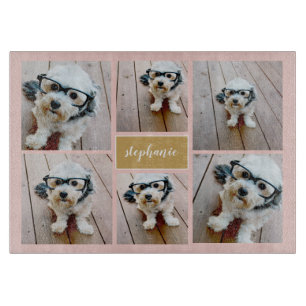 6 Foto Collage Name Minimalistisch - kann Farbe be Schneidebrett