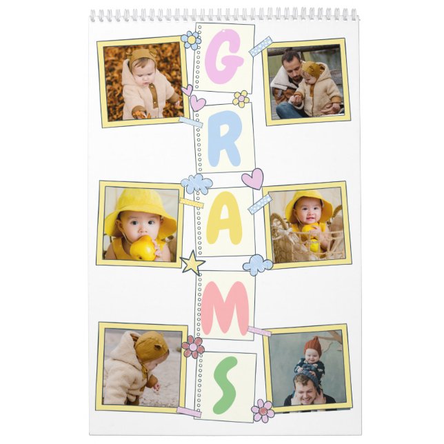 6 Foto Collage Niedlich Baby Pink Blue Granny Kalender (Titelbild)