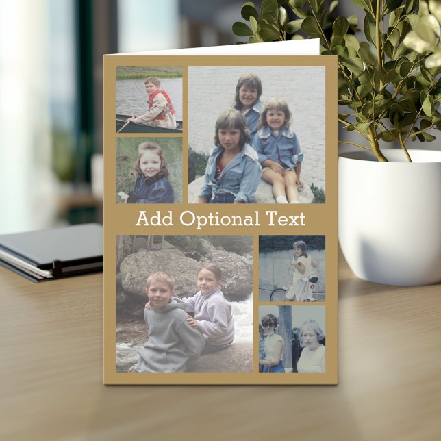 6 Foto-Collage Optional Text -- CAN Edit gold Karte (Custom Personalized Greeting Card)